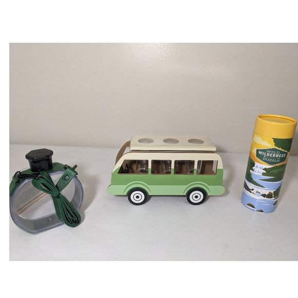 Other - NEW- Set of 3- Van / Bus Shot Glass Holder- Yellow Outdoor Puzzle- Green Canteen